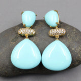Turquoise Triangle CZ Beads Studs Earrings Wedding Lady