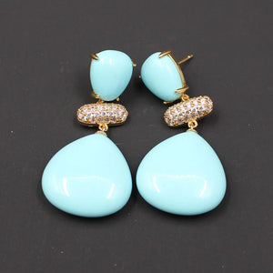 Turquoise Triangle CZ Beads Studs Earrings Wedding Lady