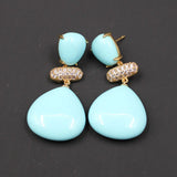 Turquoise Triangle CZ Beads Studs Earrings Wedding Lady