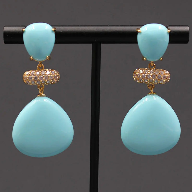 Turquoise Triangle CZ Beads Studs Earrings Wedding Lady