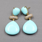 Turquoise Triangle CZ Beads Studs Earrings Wedding Lady