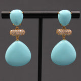 Turquoise Triangle CZ Beads Studs Earrings Wedding Lady