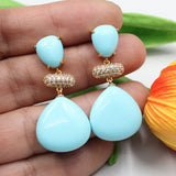 Turquoise Triangle CZ Beads Studs Earrings Wedding Lady