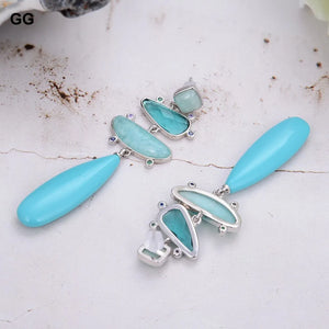 Turquoise Green Amazonite Crystal Teardrop Stud Earrings