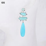 Turquoise Green Amazonite Crystal Teardrop Stud Earrings