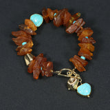 Natural Amber Rough Turquoise Heart Beads Bracelet 8''