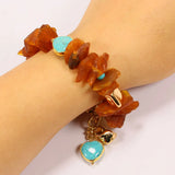 Natural Amber Rough Turquoise Heart Beads Bracelet 8''