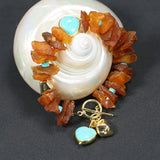 Natural Amber Rough Turquoise Heart Beads Bracelet 8''