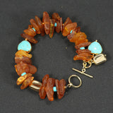 Natural Amber Rough Turquoise Heart Beads Bracelet 8''