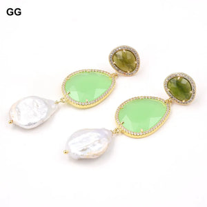 GG Keshi Pearl Green Crystal Earrings