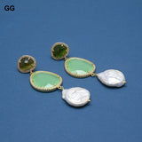 GG Keshi Pearl Green Crystal Earrings
