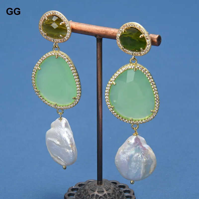 GG Keshi Pearl Green Crystal Earrings