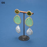 GG Keshi Pearl Green Crystal Earrings