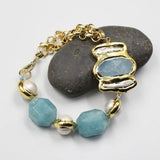 GG Cultured Pearl Aquamarine Jade Chain Bracelet