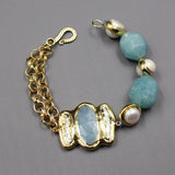 GG Cultured Pearl Aquamarine Jade Chain Bracelet