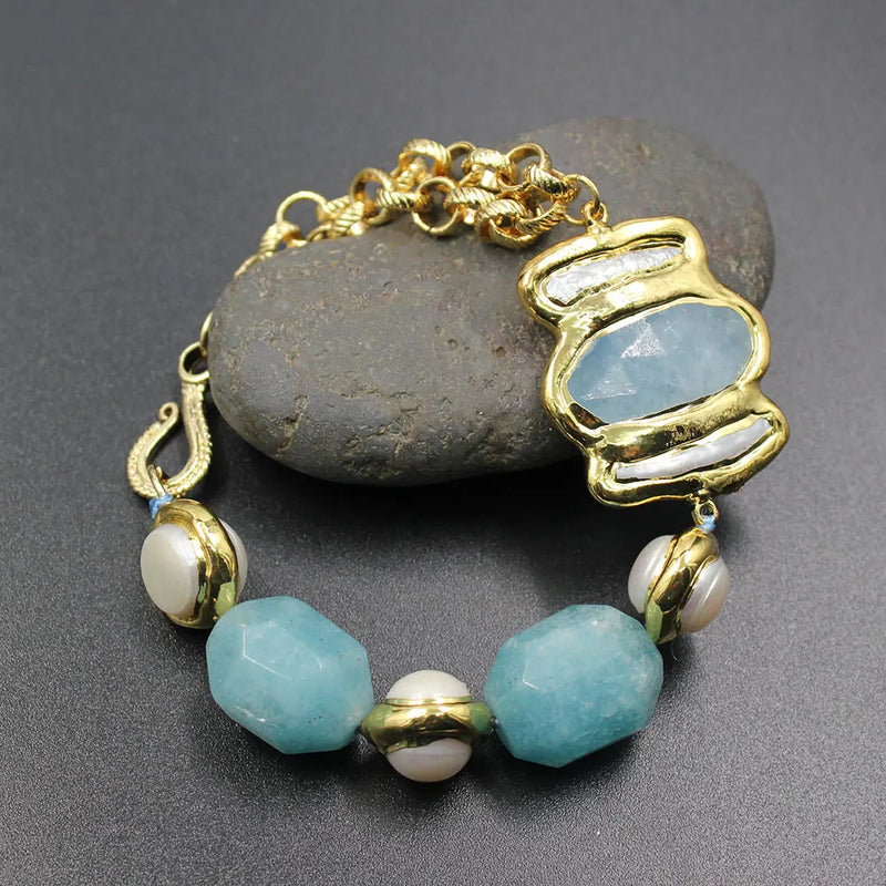 GG Cultured Pearl Aquamarine Jade Chain Bracelet