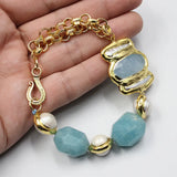 GG Cultured Pearl Aquamarine Jade Chain Bracelet