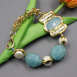 GG Cultured Pearl Aquamarine Jade Chain Bracelet