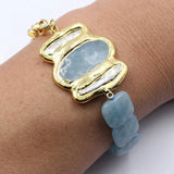 GG Jewelry Pearl Aquamarine Jade Biwa Pearl Chain Bracelet