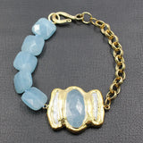 GG Jewelry Pearl Aquamarine Jade Biwa Pearl Chain Bracelet
