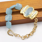 GG Jewelry Pearl Aquamarine Jade Biwa Pearl Chain Bracelet