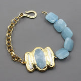 GG Jewelry Pearl Aquamarine Jade Biwa Pearl Chain Bracelet