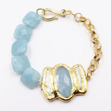 GG Jewelry Pearl Aquamarine Jade Biwa Pearl Chain Bracelet