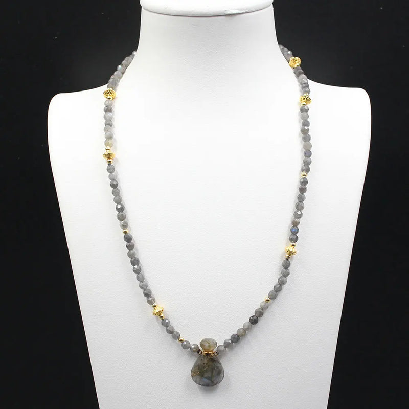 Labradorite Chokers Necklace Shimmer Stone Pendant Women Lady Jewelry Gift