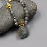 Labradorite Chokers Necklace Shimmer Stone Pendant Women Lady Jewelry Gift