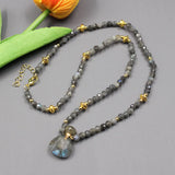 Labradorite Chokers Necklace Shimmer Stone Pendant Women Lady Jewelry Gift