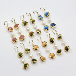 Freshwater Keshi Pearl Cat eye Dangle Hook Earrings