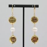 Freshwater Keshi Pearl Cat eye Dangle Hook Earrings