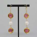 Freshwater Keshi Pearl Cat eye Dangle Hook Earrings