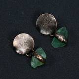 Green Fluorite Rough Bronze Plated Stud Earrings Vintage Lady