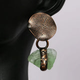Green Fluorite Rough Bronze Plated Stud Earrings Vintage Lady