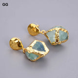 Green Fluorite Nugget Earrings, Golden Plated