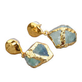 Green Fluorite Nugget Earrings, Golden Plated