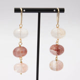 Pink Lepidocrocite Quartz Dangle Earrings with CZ Pave Hook