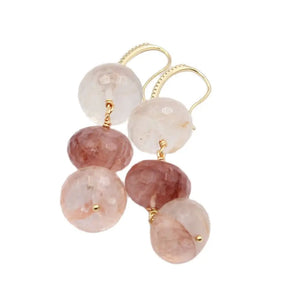 Pink Lepidocrocite Quartz Dangle Earrings with CZ Pave Hook