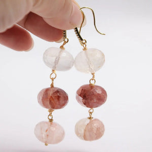 Pink Lepidocrocite Quartz Dangle Earrings with CZ Pave Hook