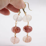 Pink Lepidocrocite Quartz Dangle Earrings with CZ Pave Hook