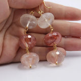 Pink Lepidocrocite Quartz Dangle Earrings with CZ Pave Hook