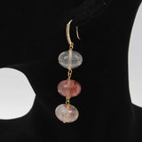 Pink Lepidocrocite Quartz Dangle Earrings with CZ Pave Hook