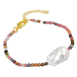 Rainbow Tourmaline Pearl Bracelet for Women
