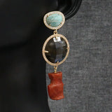 Red Coral Labradorite CZ Dangle Earrings Amazonite Stud Earrings