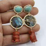 Red Coral Labradorite CZ Dangle Earrings Amazonite Stud Earrings