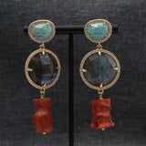 Red Coral Labradorite CZ Dangle Earrings Amazonite Stud Earrings