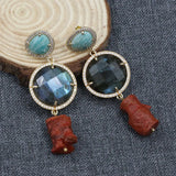 Red Coral Labradorite CZ Dangle Earrings Amazonite Stud Earrings