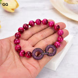 Fuchsia Round 10mm Tiger Eye Bracelet with Pave Clasp