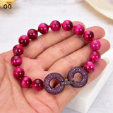 Fuchsia Round 10mm Tiger Eye Bracelet with Pave Clasp